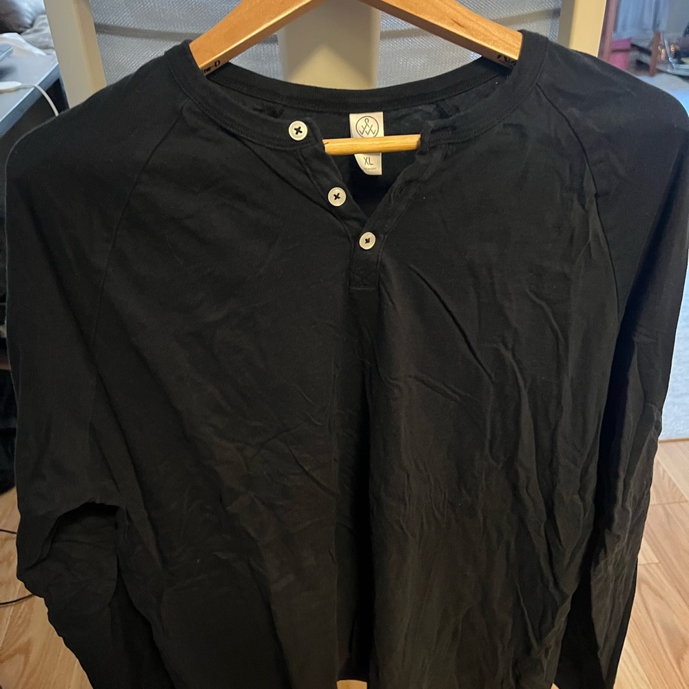 Black Long Sleeve Henley Shirt